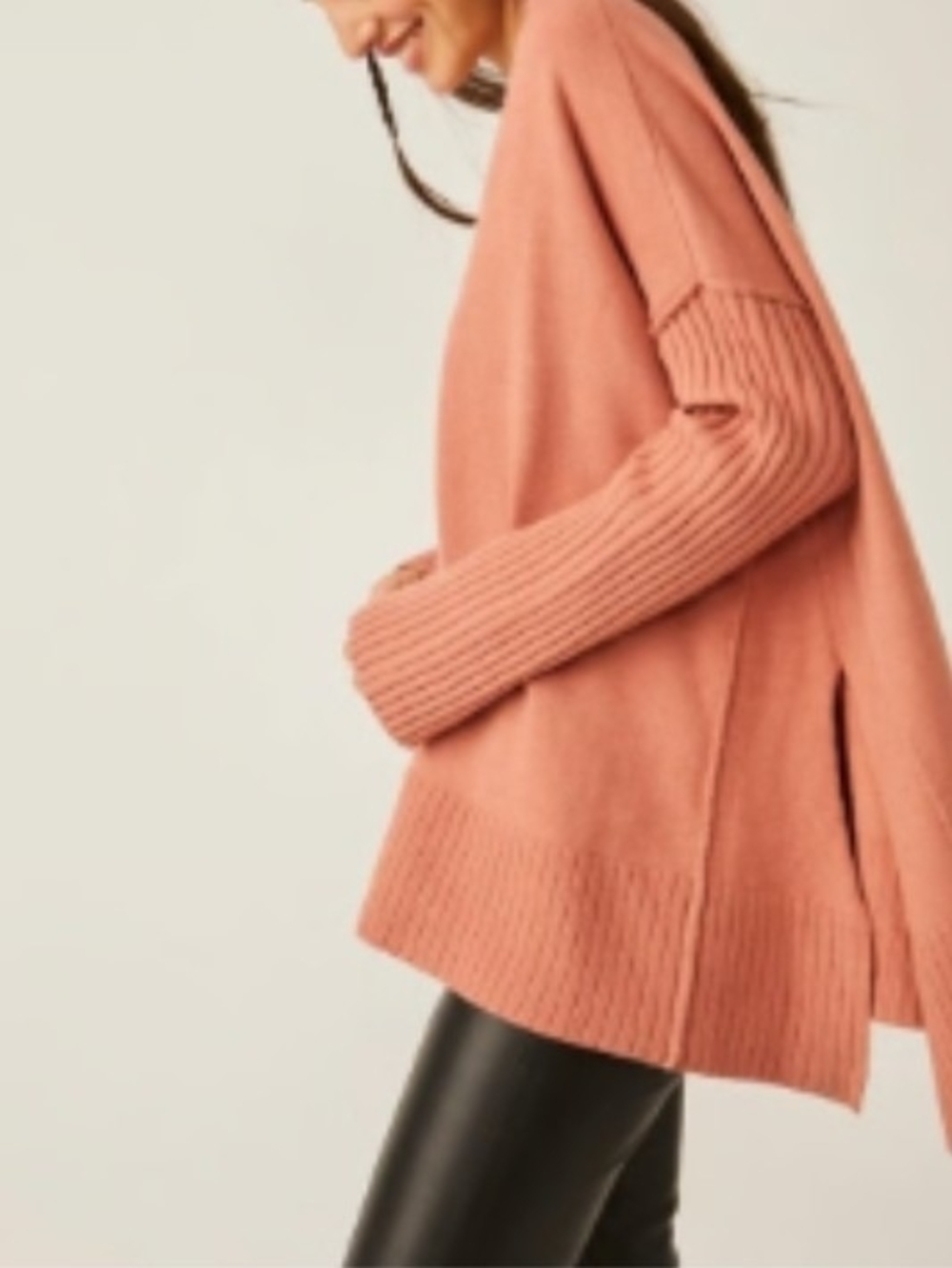 Free People Orion A Line Tunic Oversized V Neck Ribbed Sleeve Knit Sweater XS